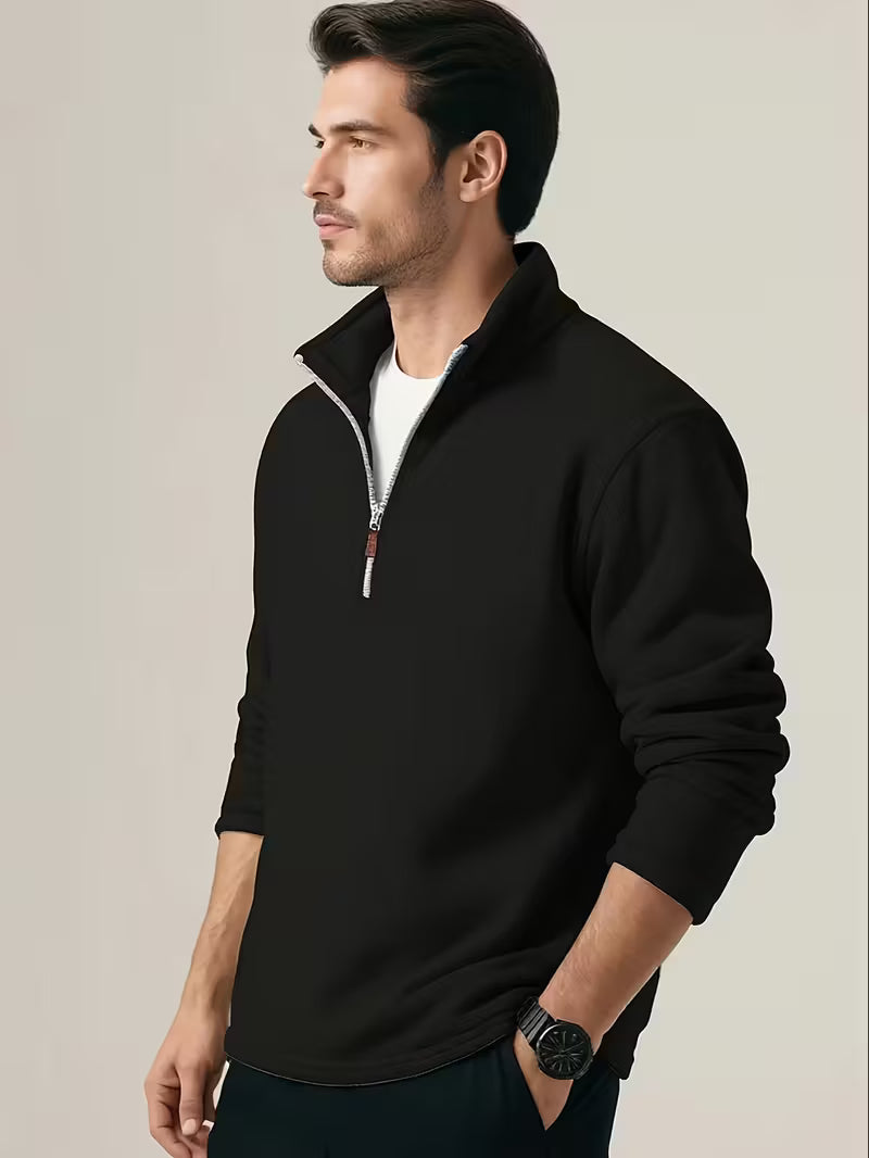 Knit zip up sweater - Zwart