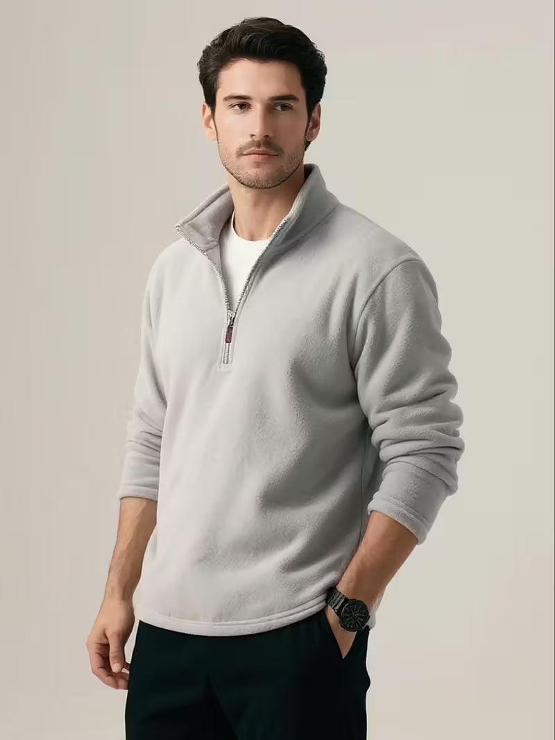 Knit zip up sweater - Grijs