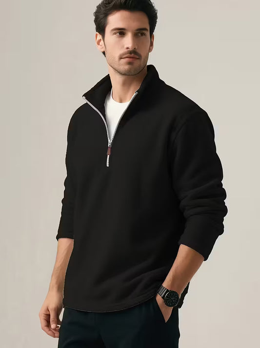 Knit zip up sweater - Zwart