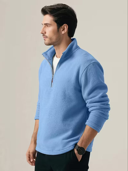 Knit zip up sweater - Blauw