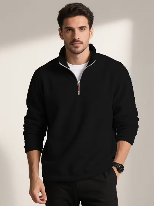 Knit zip up sweater - Zwart