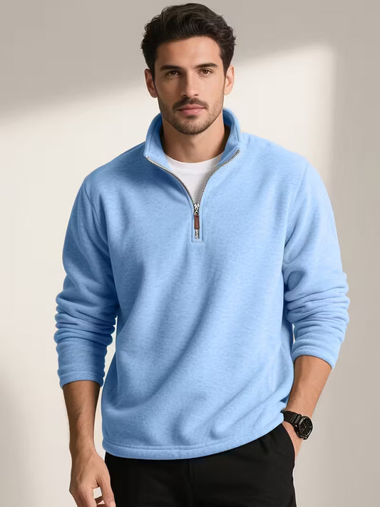 Knit zip up sweater - Blauw