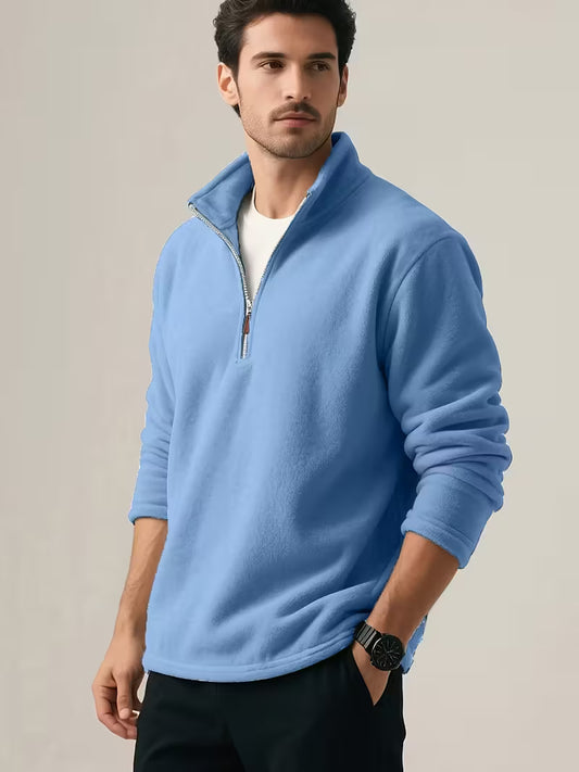 Knit zip up sweater - Blauw