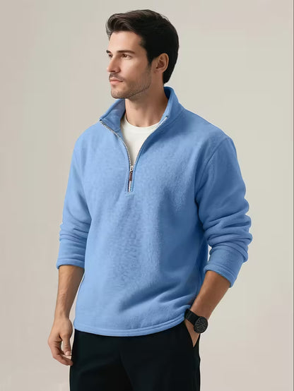 Knit zip up sweater - Blauw